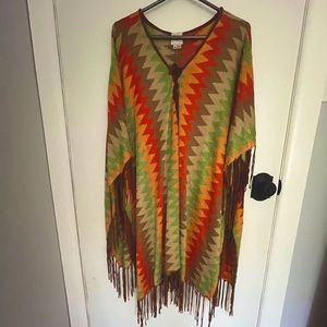 Fringe Multicored Poncho/Kaftan, Haute Hippie, one size